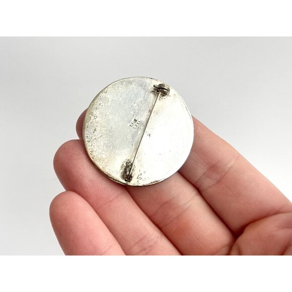 Hecho De Mexico Silver T Mother of Pearl | Abalone Inlaid Floral Vintage Brooch - Picture 4 of 9